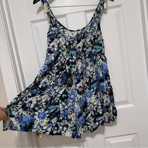 So Rad Floral Romper Small Multicolor Scoop Neck Spaghetti Strap Made in USA